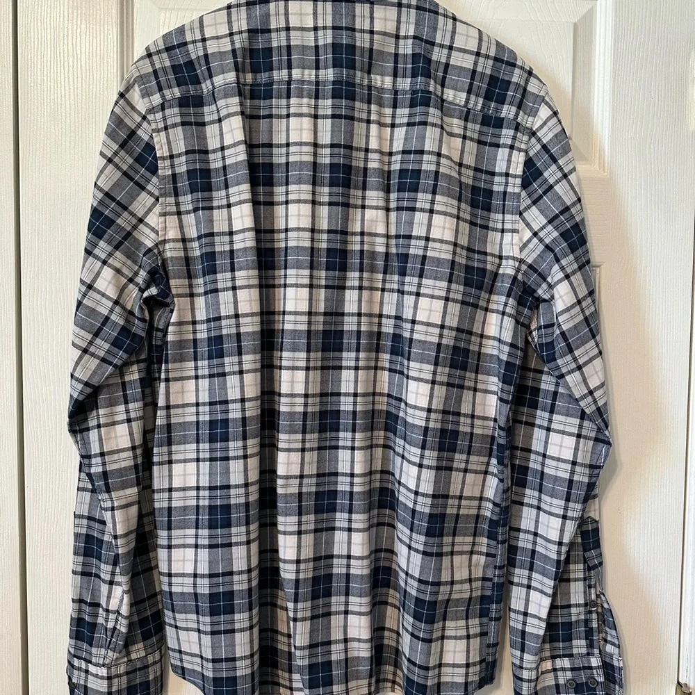 Banana Republic Luxe Flannel, Blue/White Plaid, Size Large